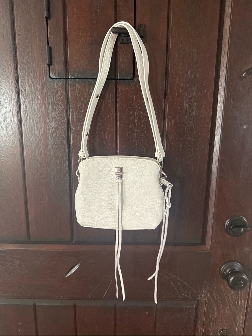 Rebecca Minkoff White Pebbled Leather Crossbody with Tassel